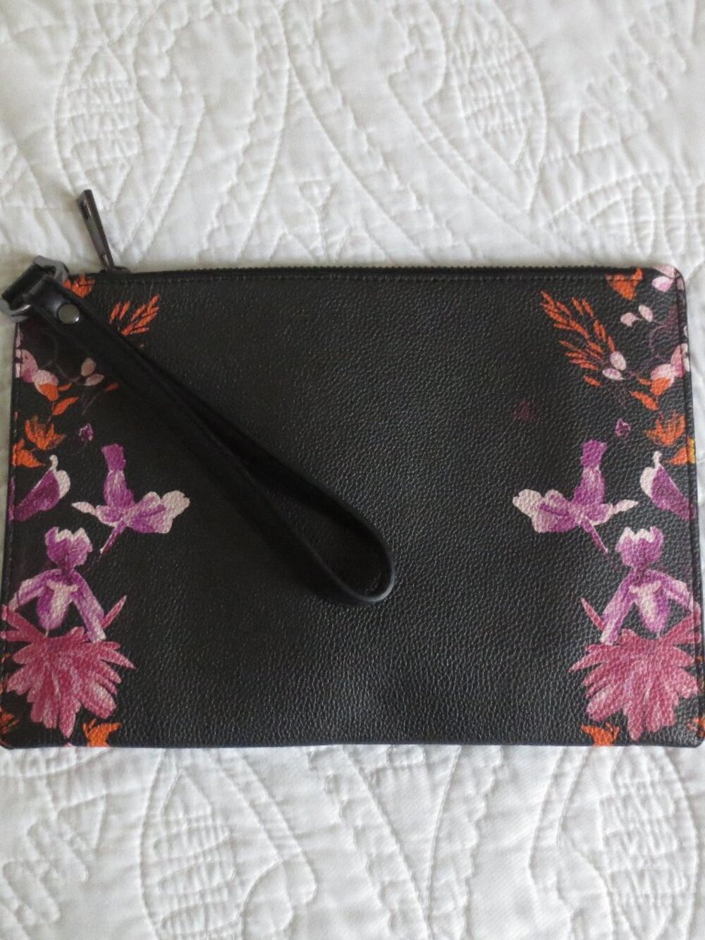 Whimsical Black Floral Purple & Pink Wristlet Purse